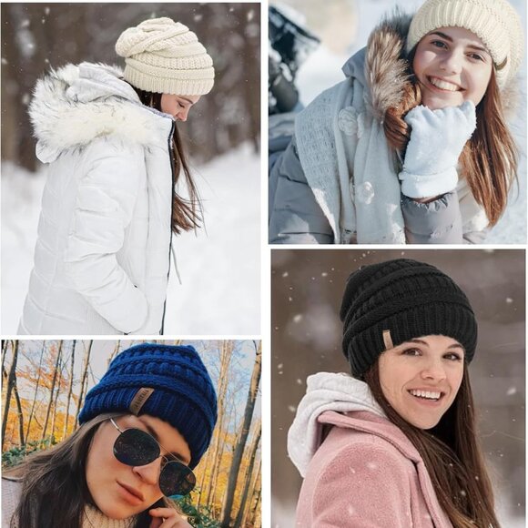 Winter Hats for Women Fleece Lined Knit Beanie Hats Slouchy Warm Beanies Ski Sku - Picture 6 of 6